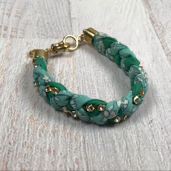 Aqua braided rhinestone j crew bracelet in gold - Picture 2 of 6